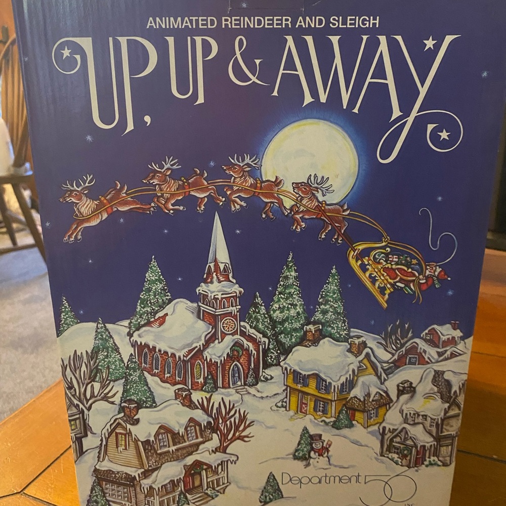*SOLD* Department 56 Up, Up & Away Animated Reindeer and Sleigh